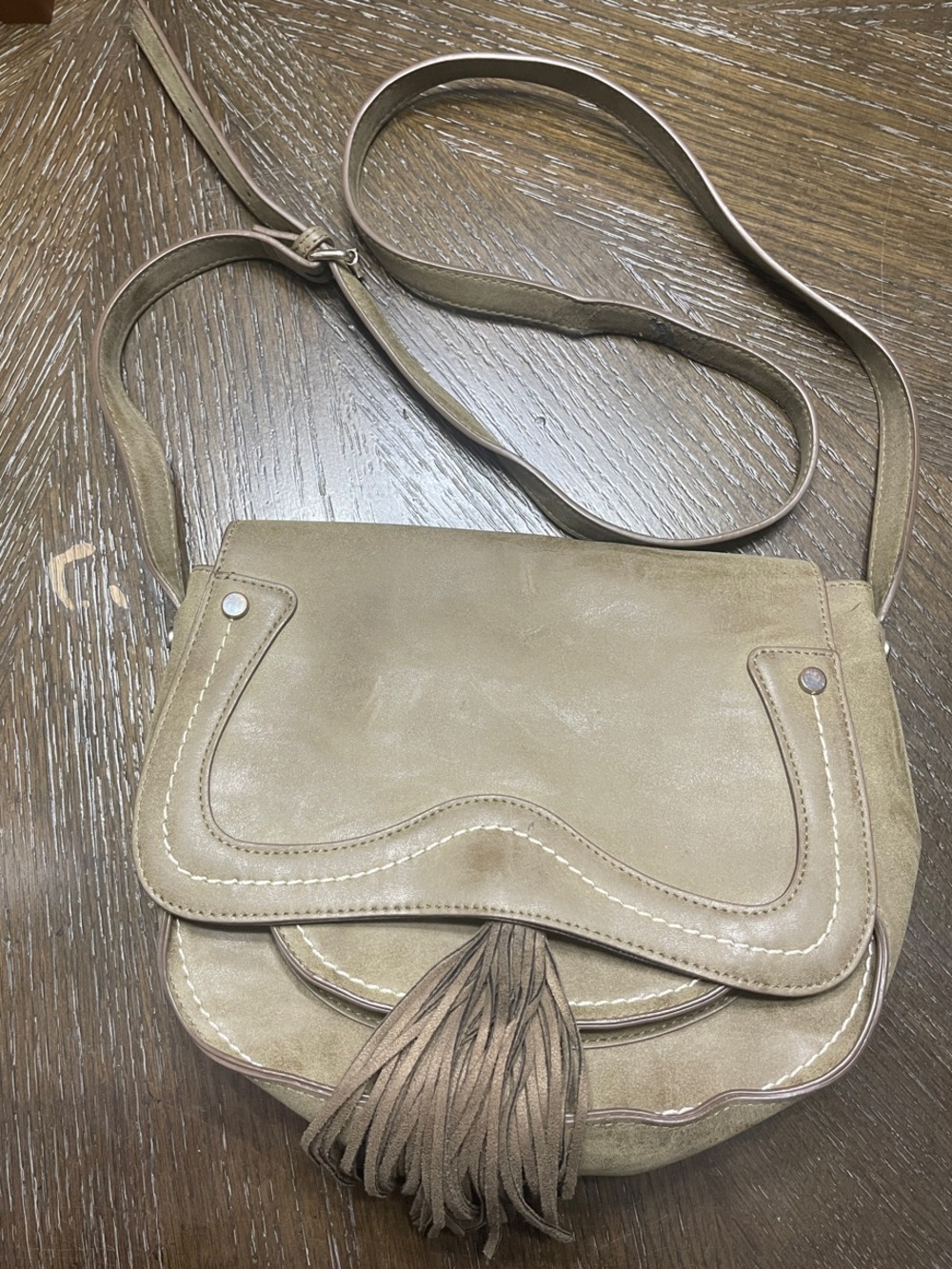 Steve Madden Taupe Suede Tassel Crossbody Bag